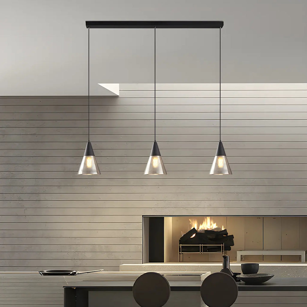 Suspension moderne conique en verre noir pour îlot de cuisine