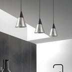Suspension moderne conique en verre noir pour îlot de cuisine