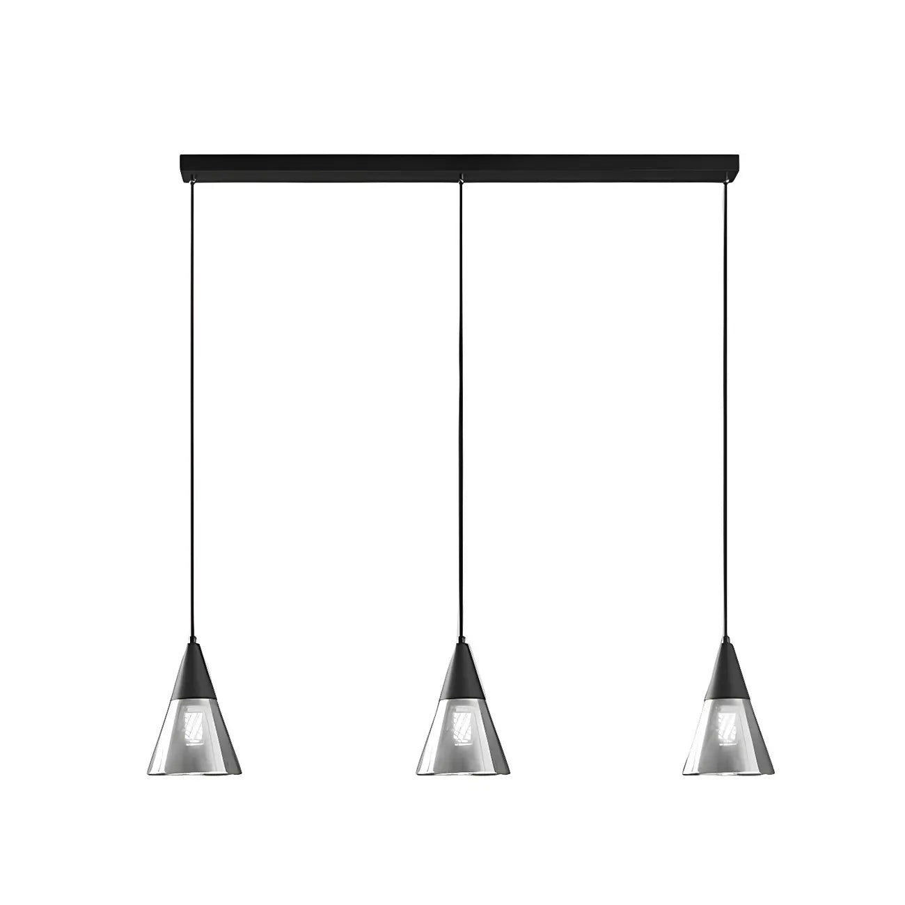 Suspension moderne conique en verre noir pour îlot de cuisine