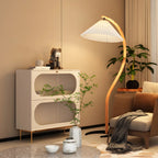 Lampadaire arqué moderne avec abat-jour conique plissé pour salon
