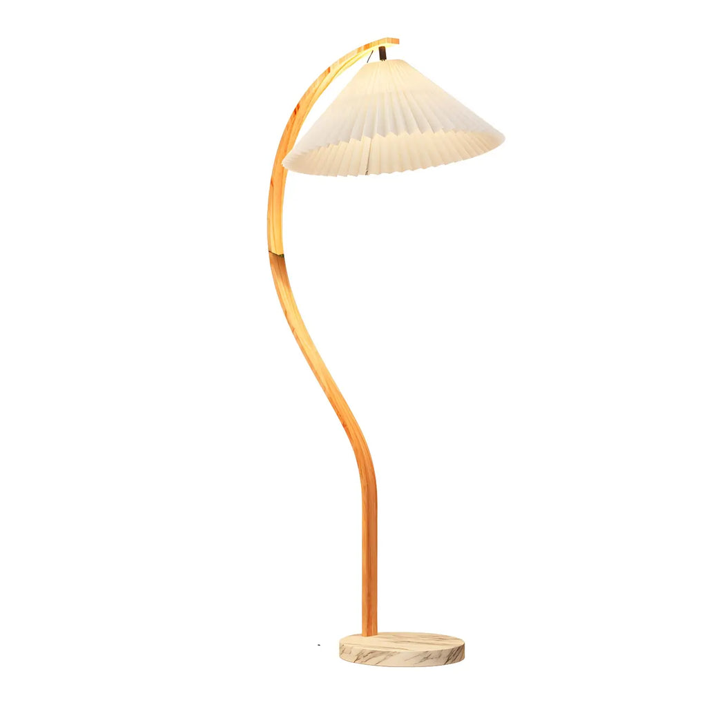 Lampadaire arqué moderne avec abat-jour conique plissé pour salon