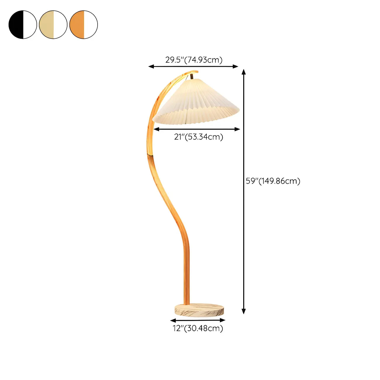 Lampadaire arqué moderne avec abat-jour conique plissé pour salon
