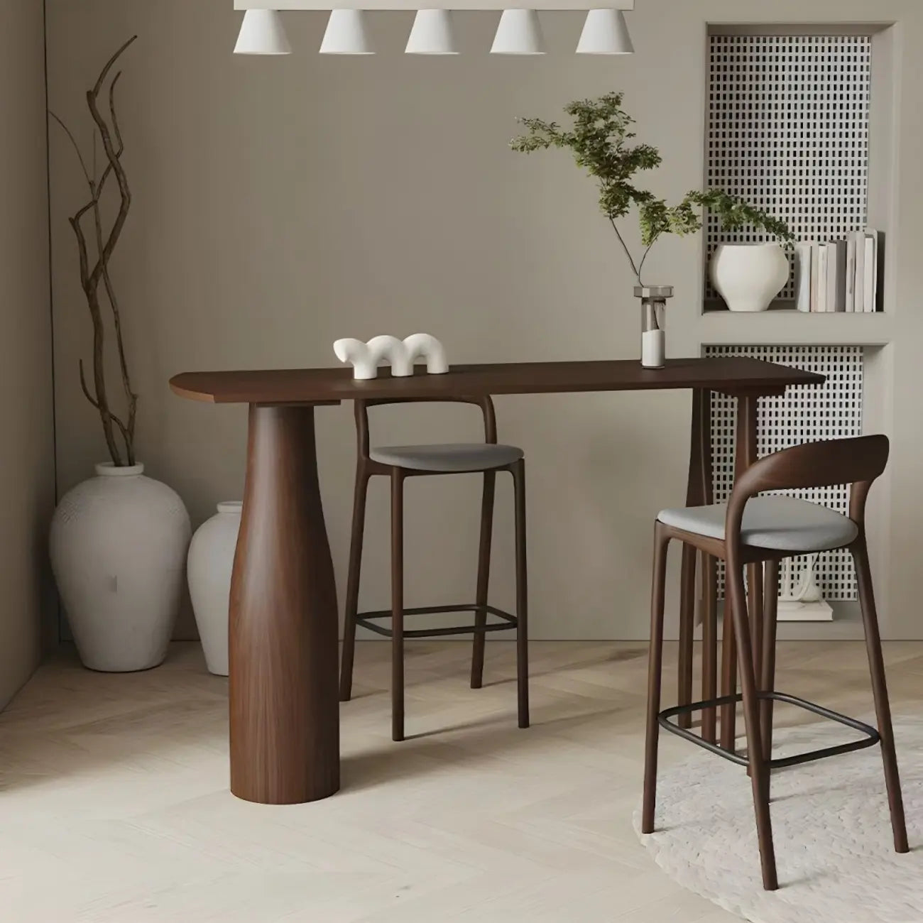 Tabouret de bar moderne du milieu du siècle en bois et similicuir