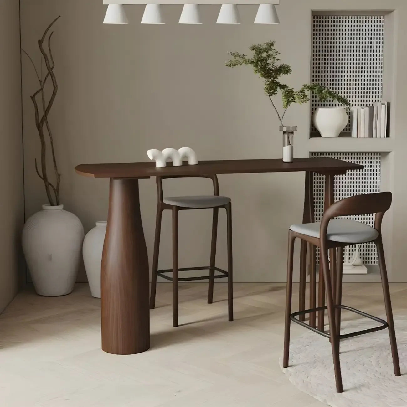 Tabouret de bar moderne du milieu du siècle en bois et similicuir