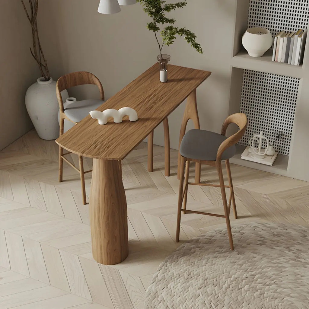 Tabouret de bar moderne du milieu du siècle en bois et similicuir