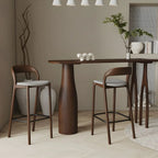 Tabouret de bar moderne du milieu du siècle en bois et similicuir