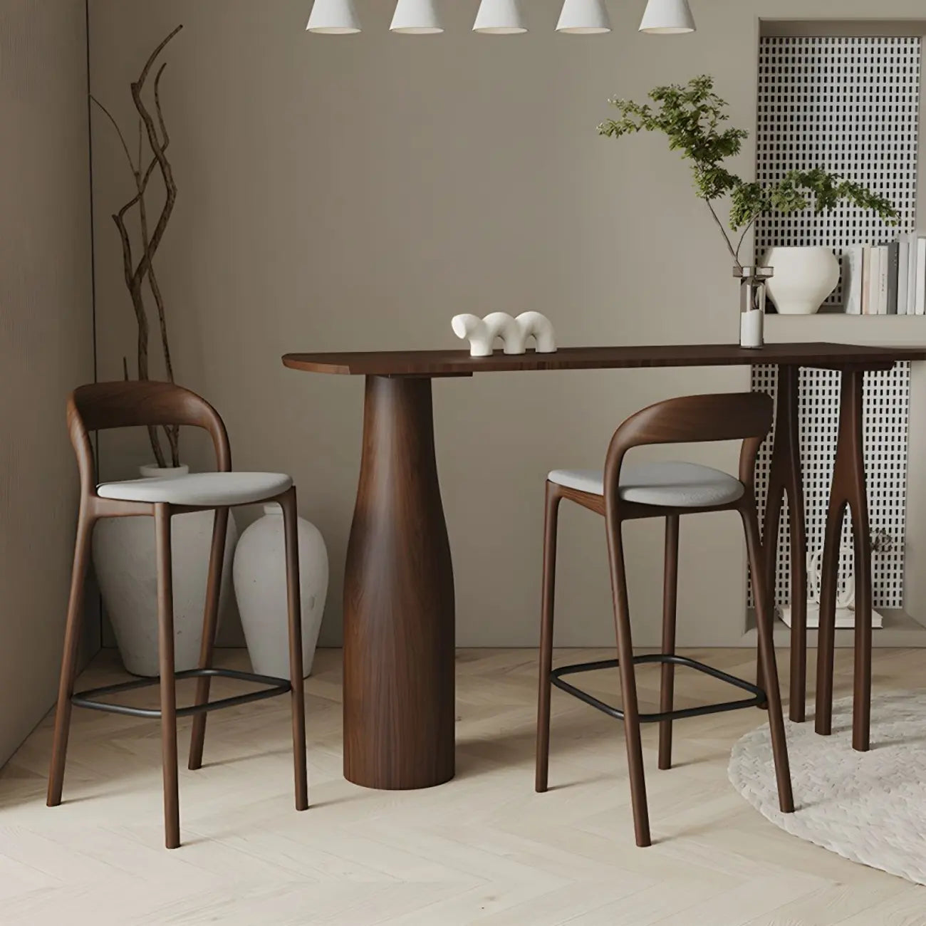 Tabouret de bar moderne du milieu du siècle en bois et similicuir