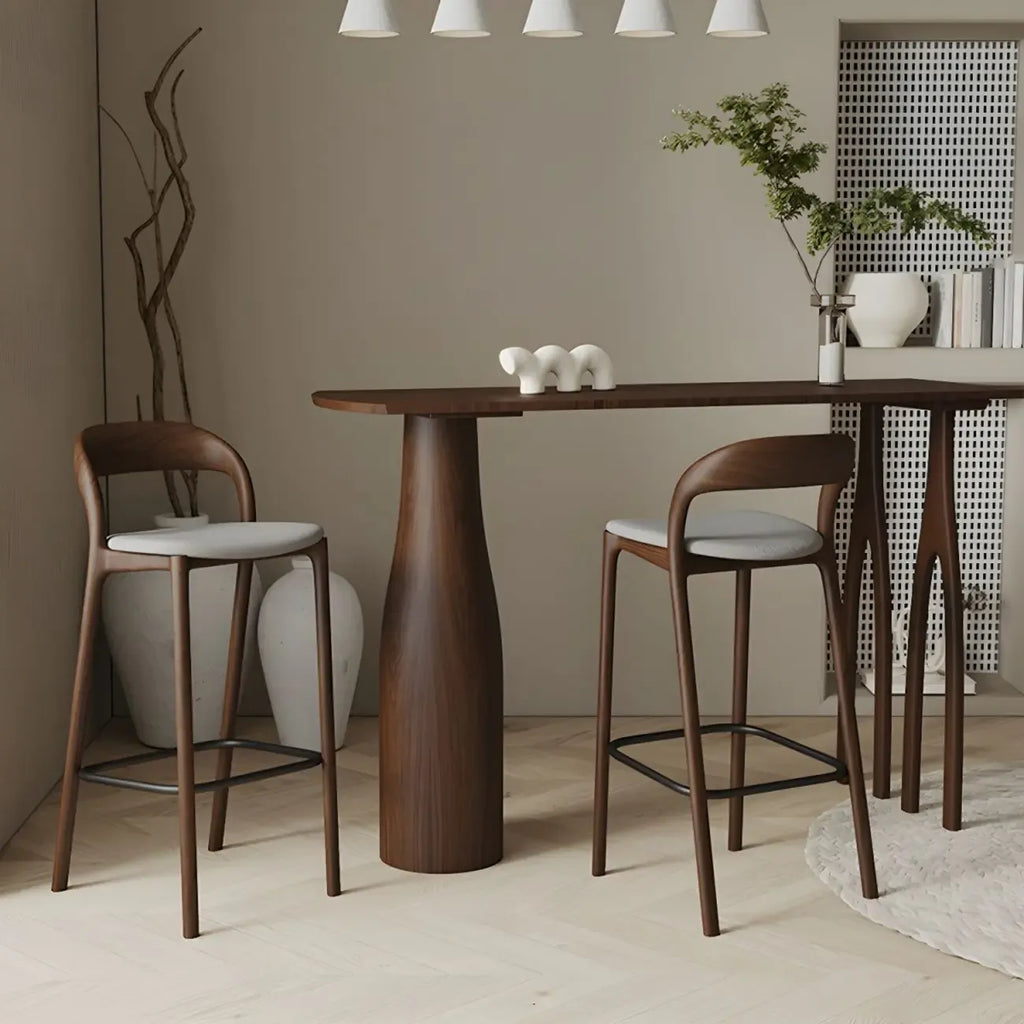 Tabouret de bar moderne du milieu du siècle en bois et similicuir