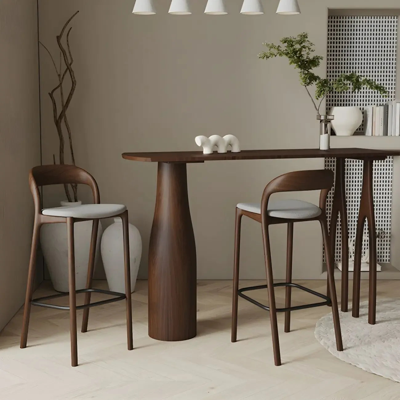 Tabouret de bar moderne du milieu du siècle en bois et similicuir