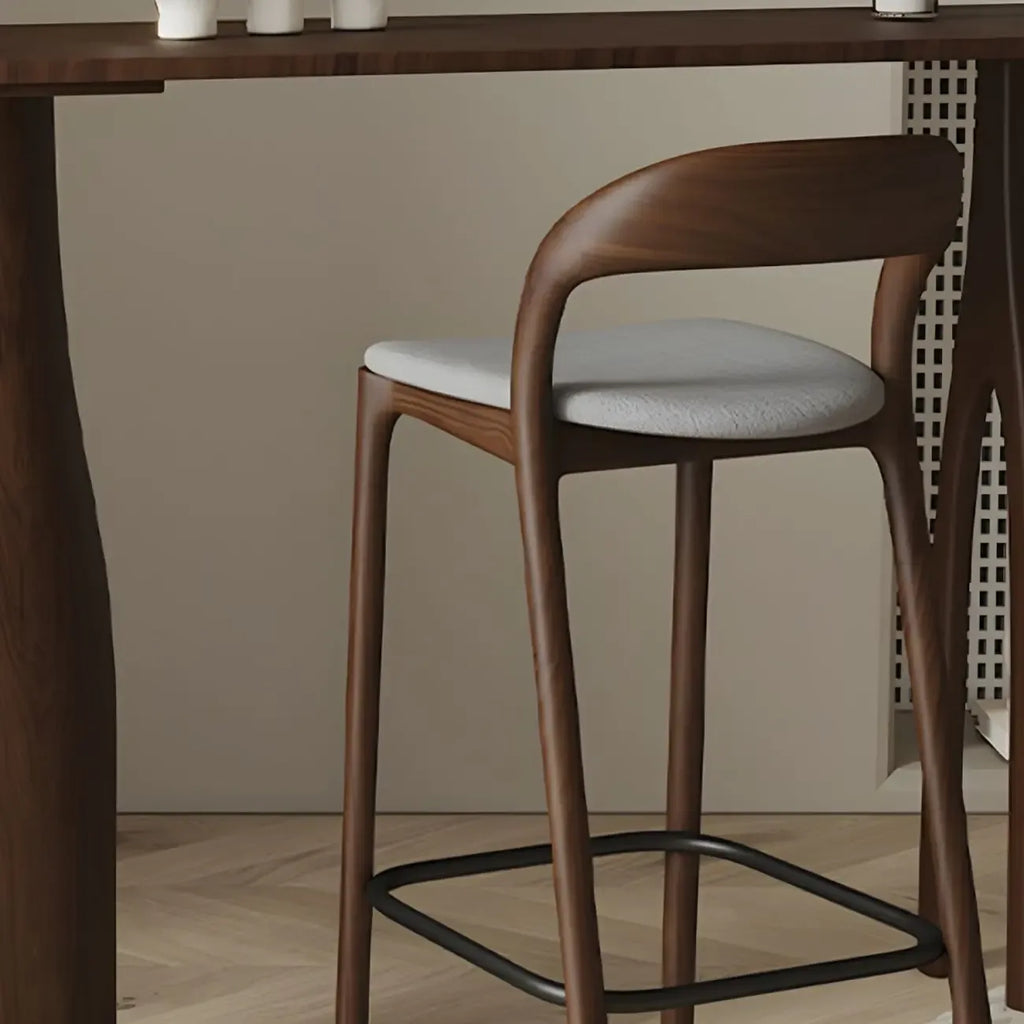 Tabouret de bar moderne du milieu du siècle en bois et similicuir