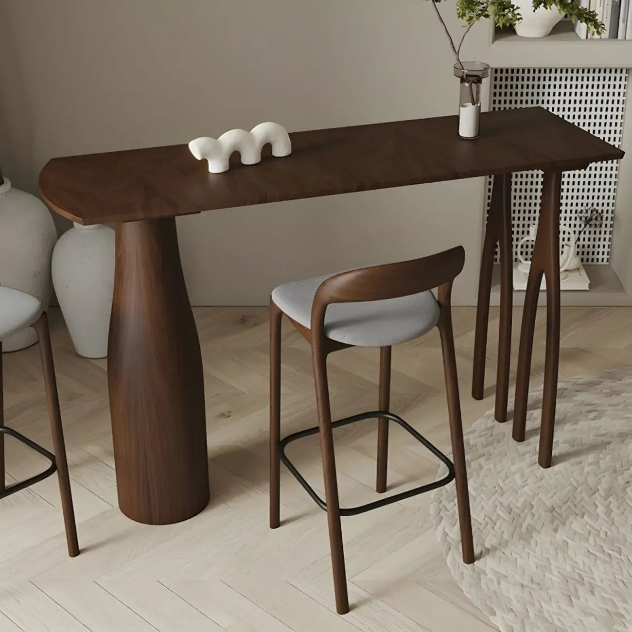 Tabouret de bar moderne du milieu du siècle en bois et similicuir