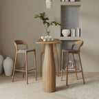 Tabouret de bar moderne du milieu du siècle en bois et similicuir