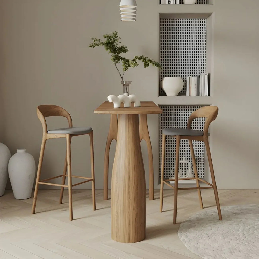 Tabouret de bar moderne du milieu du siècle en bois et similicuir