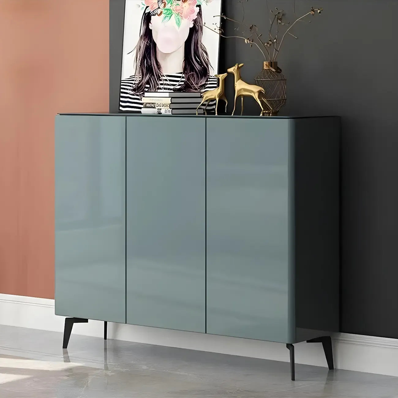 Meuble à chaussures en bois vert brillant pour entrée