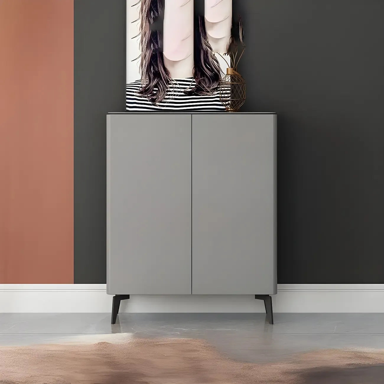 Meuble à chaussures en bois vert brillant pour entrée
