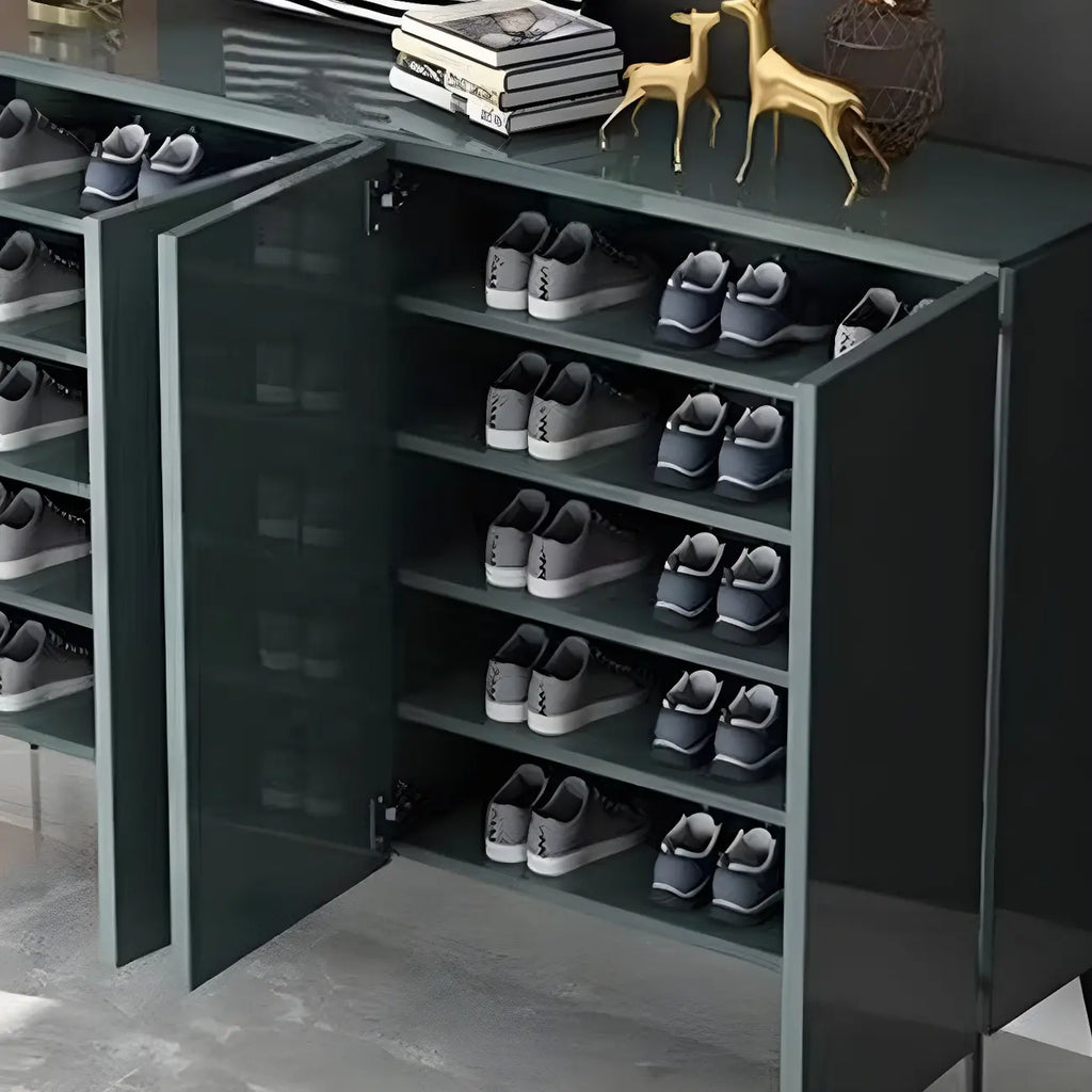 Meuble à chaussures en bois vert brillant pour entrée