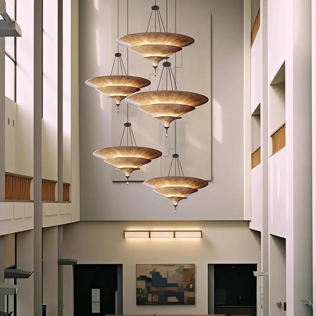 Suspension Art Déco en métal à plusieurs niveaux, style parasol
