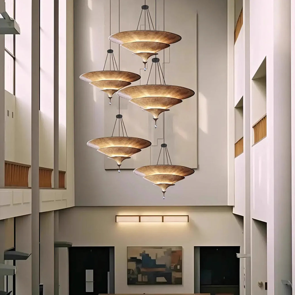 Suspension Art Déco en métal à plusieurs niveaux, style parasol