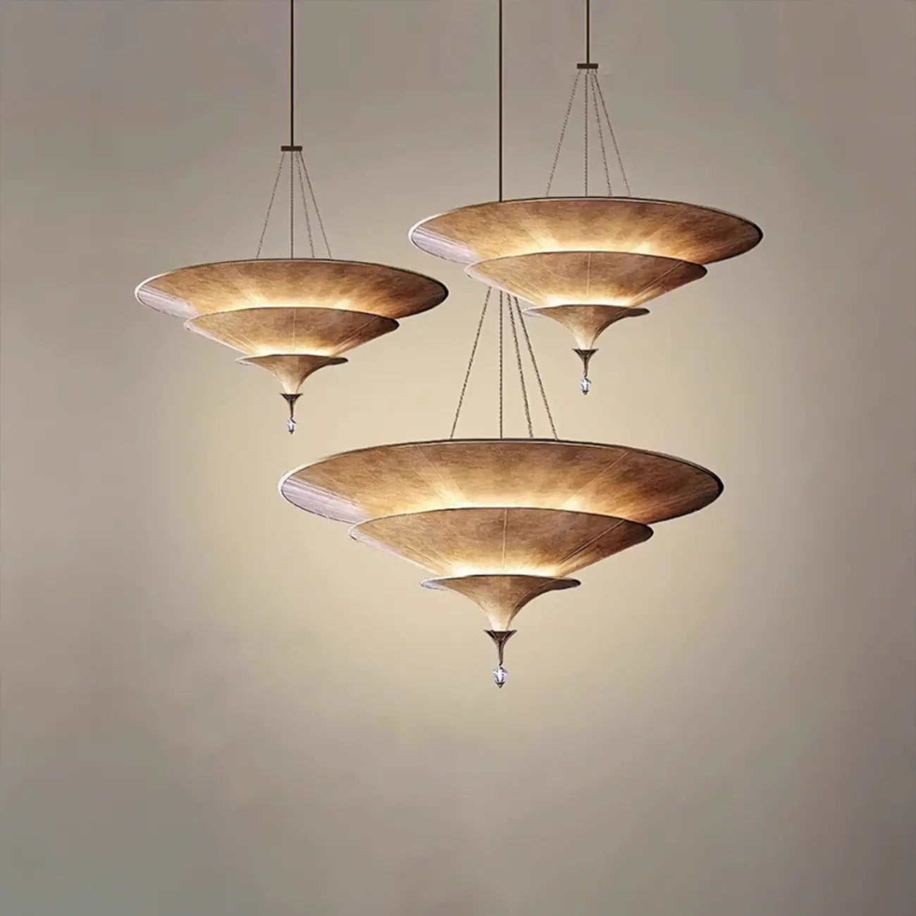 Suspension Art Déco en métal à plusieurs niveaux, style parasol