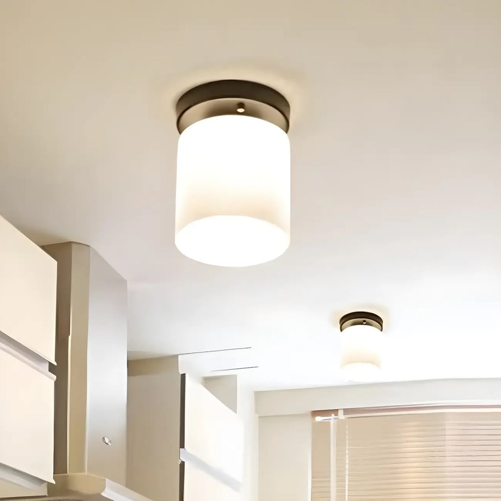 Plafonnier semi-encastré cylindrique minimaliste en verre noir