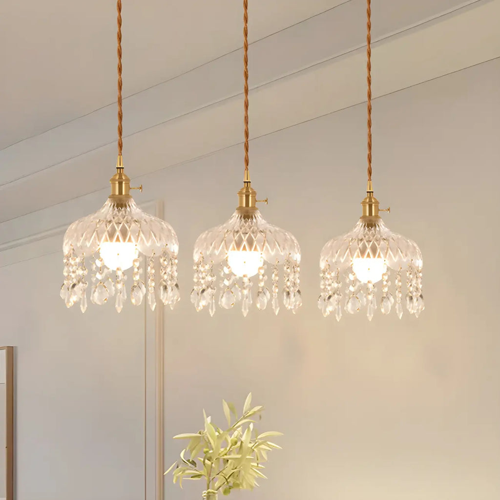 Luminaires suspendus élégants en cristal doré pour îlot