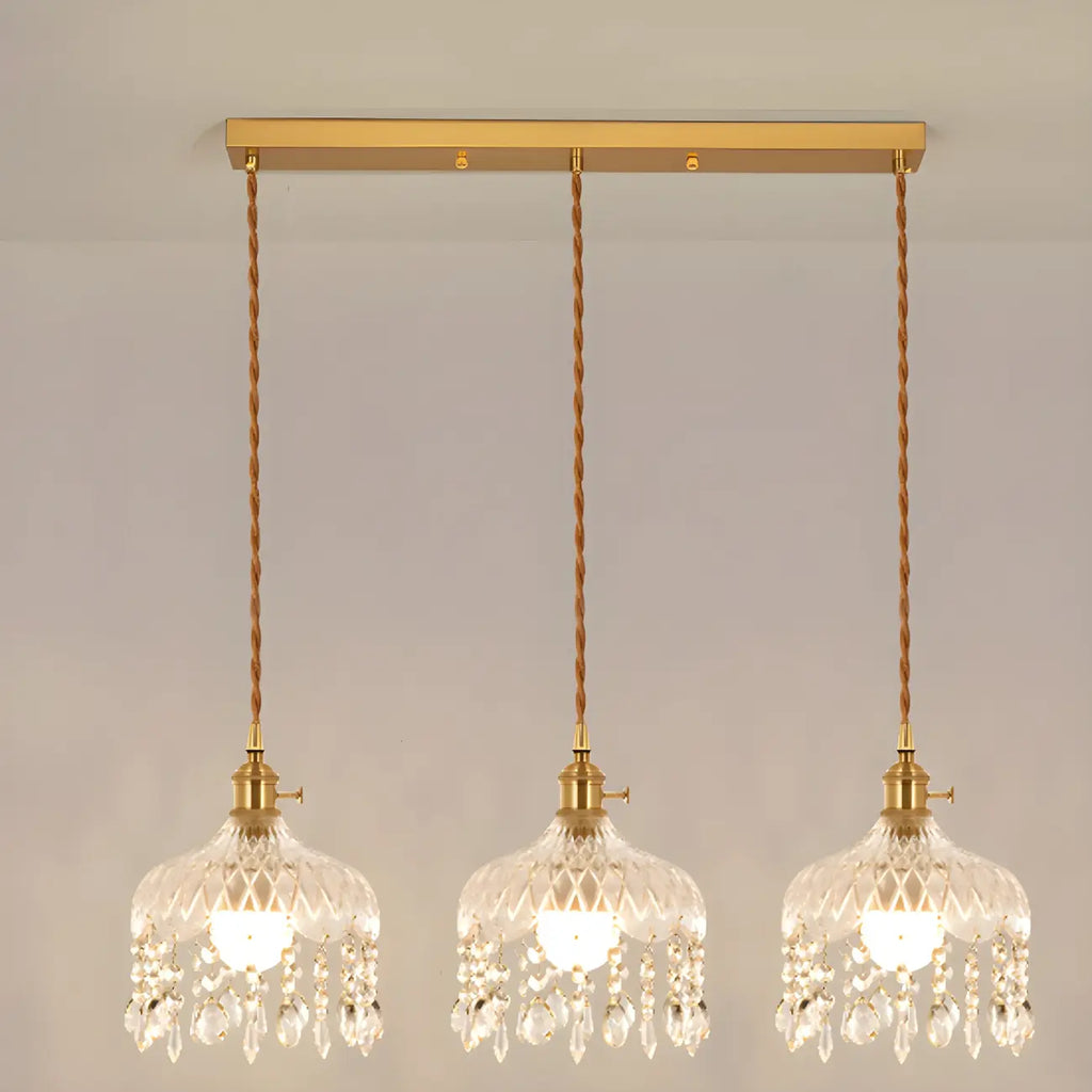 Luminaires suspendus élégants en cristal doré pour îlot