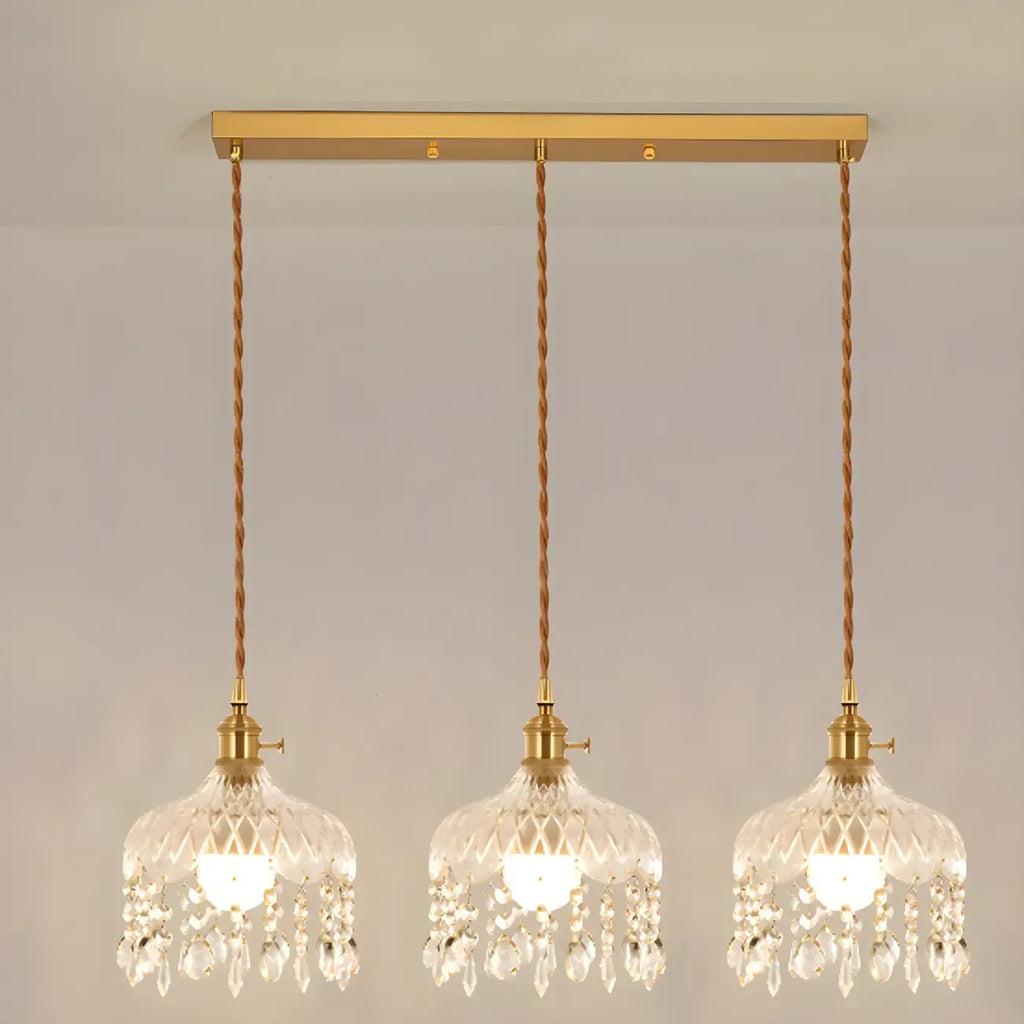 Luminaires suspendus élégants en cristal doré pour îlot