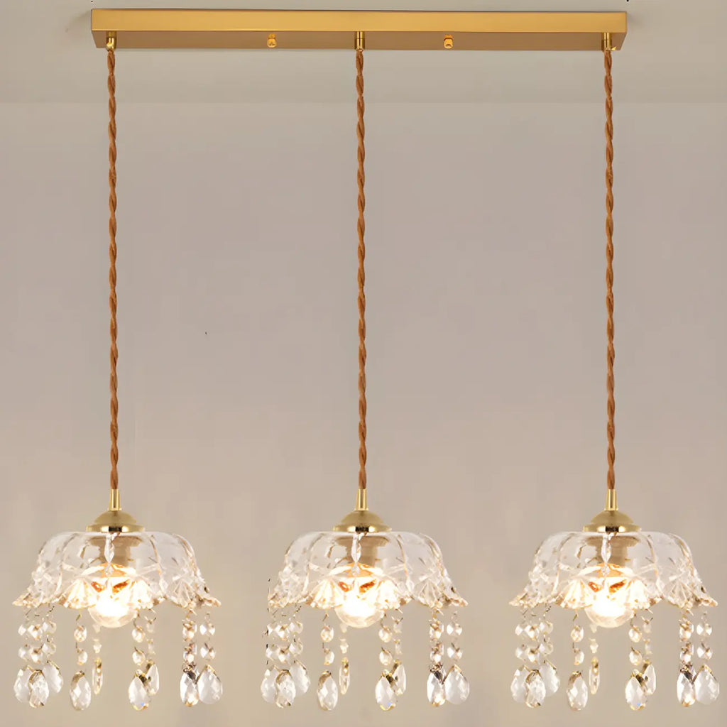 Luminaires suspendus élégants en cristal doré pour îlot