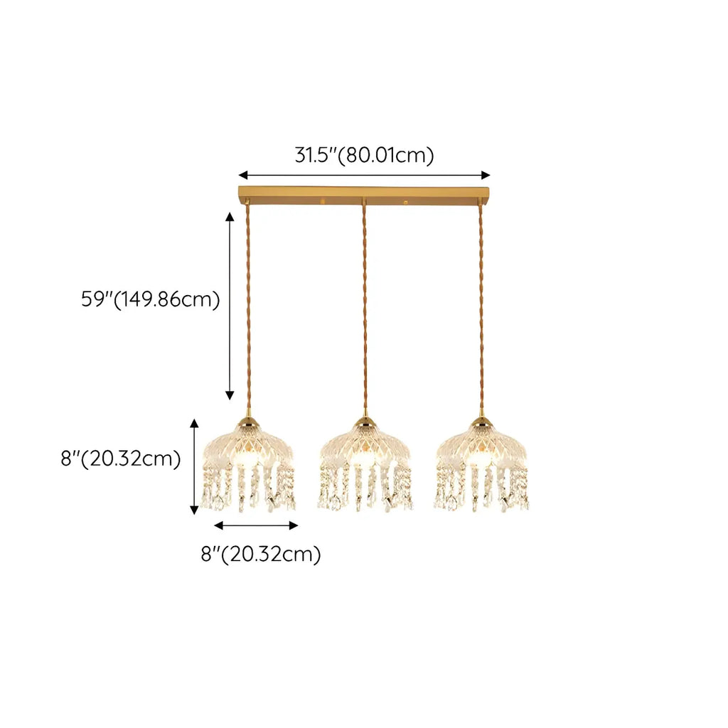 Luminaires suspendus élégants en cristal doré pour îlot