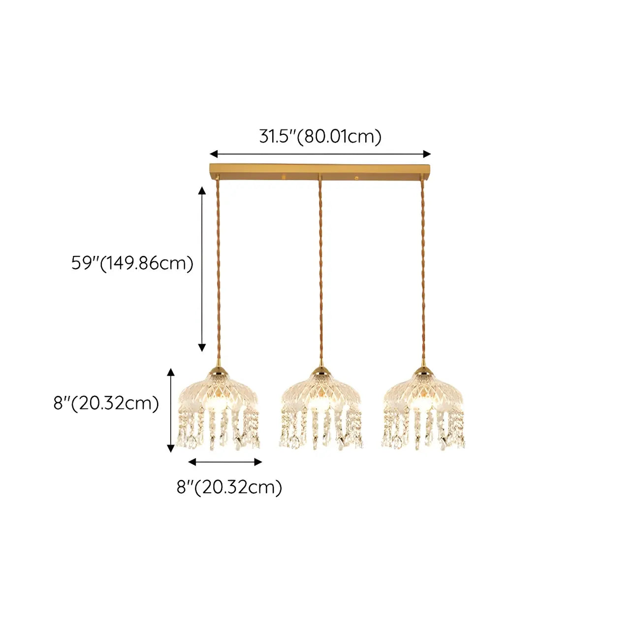 Luminaires suspendus élégants en cristal doré pour îlot