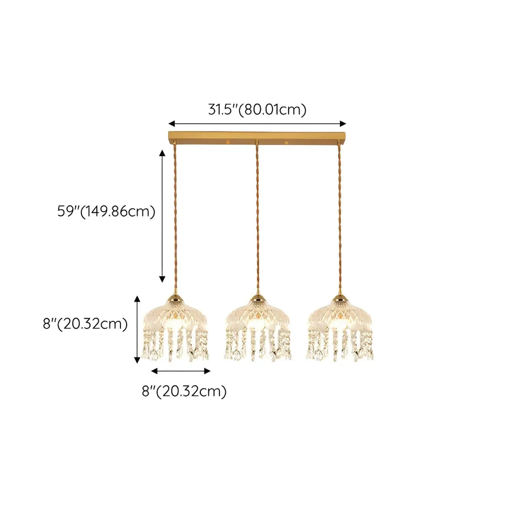 Luminaires suspendus élégants en cristal doré pour îlot