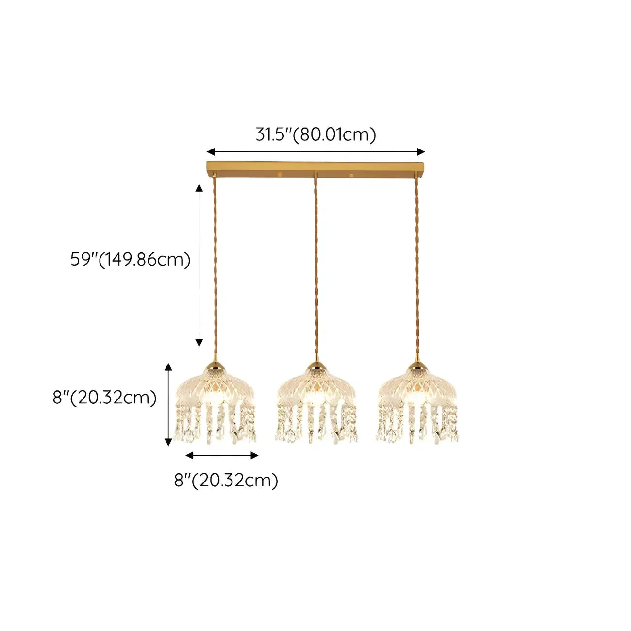 Luminaires suspendus élégants en cristal doré pour îlot