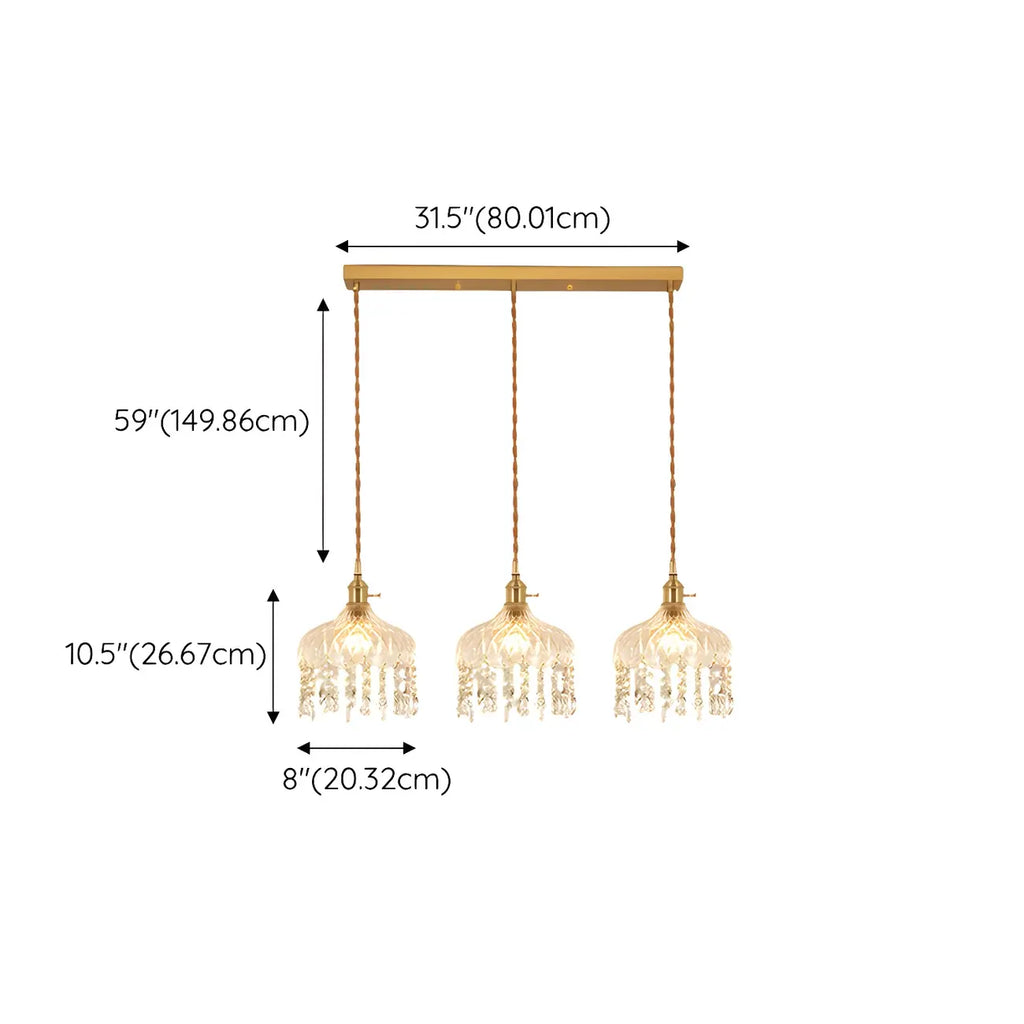 Luminaires suspendus élégants en cristal doré pour îlot