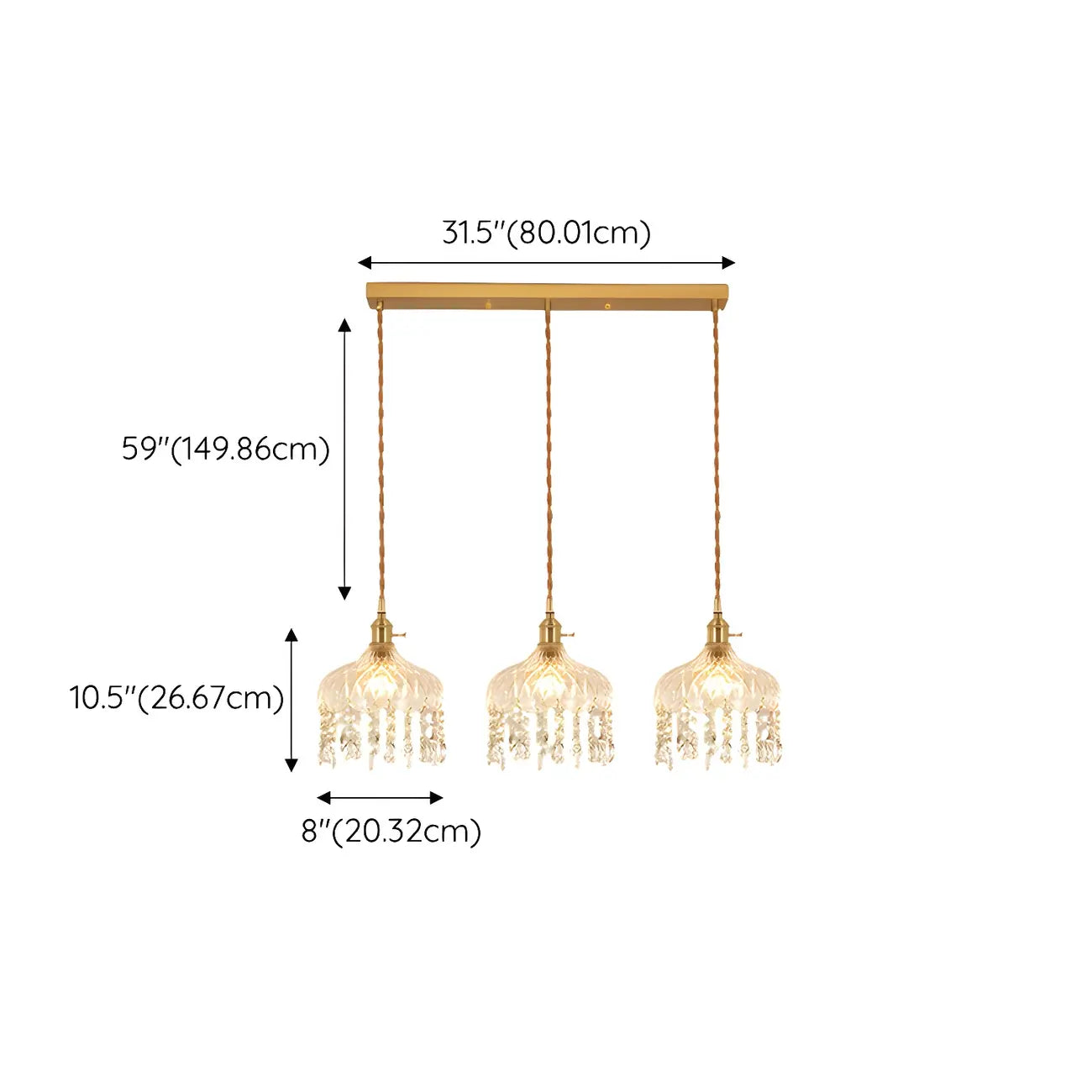 Luminaires suspendus élégants en cristal doré pour îlot