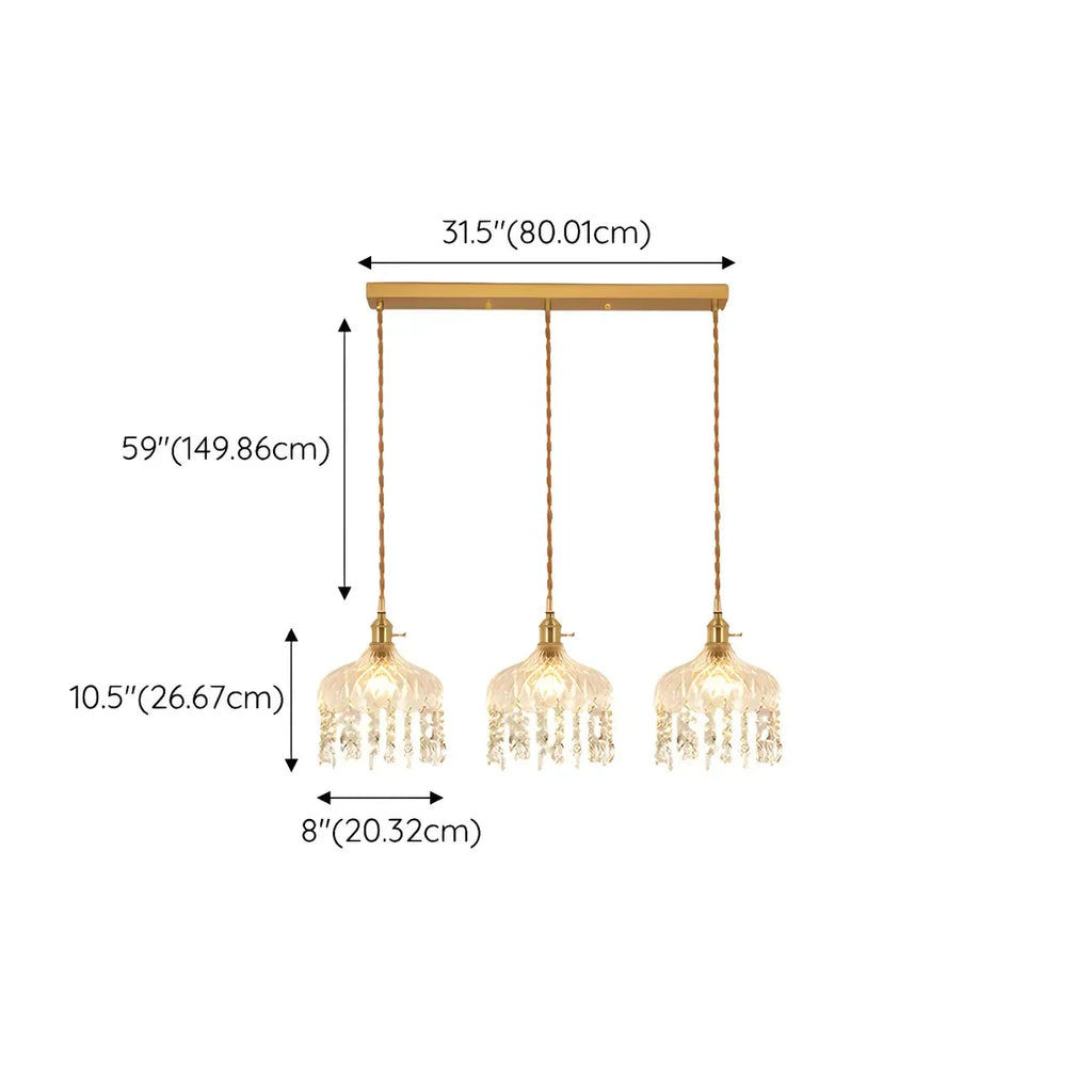 Luminaires suspendus élégants en cristal doré pour îlot