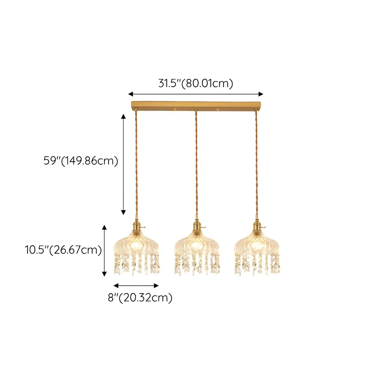 Luminaires suspendus élégants en cristal doré pour îlot