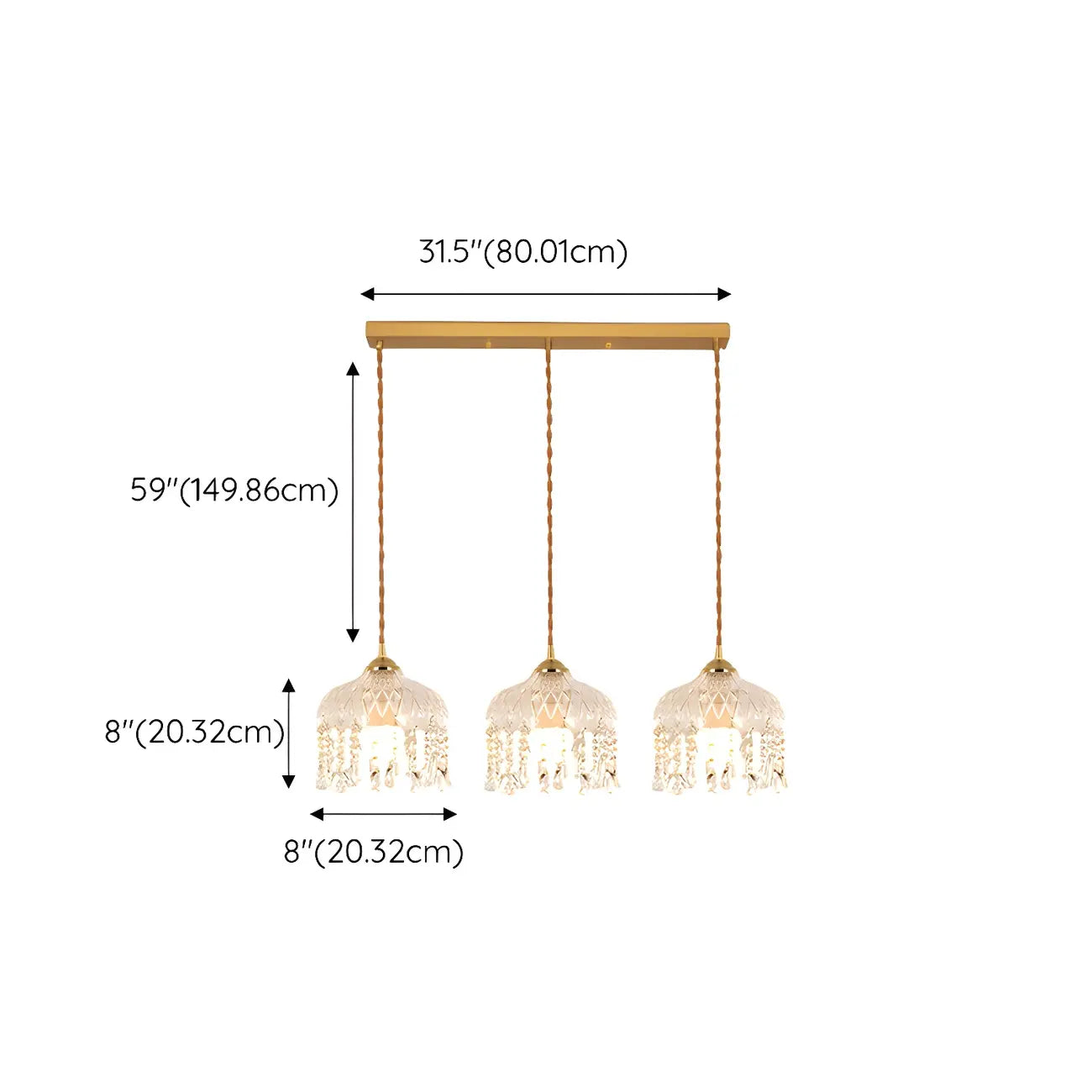 Luminaires suspendus élégants en cristal doré pour îlot