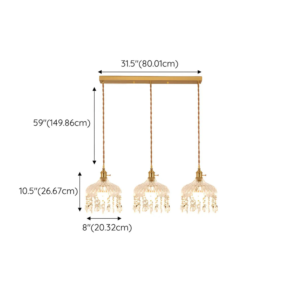 Luminaires suspendus élégants en cristal doré pour îlot