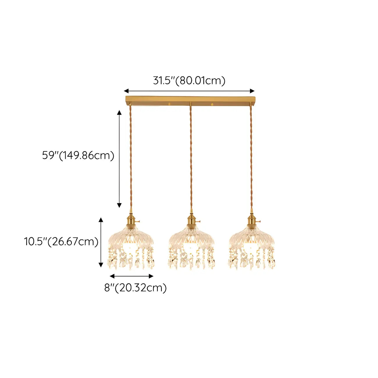 Luminaires suspendus élégants en cristal doré pour îlot