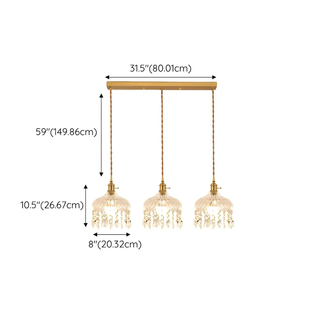 Luminaires suspendus élégants en cristal doré pour îlot