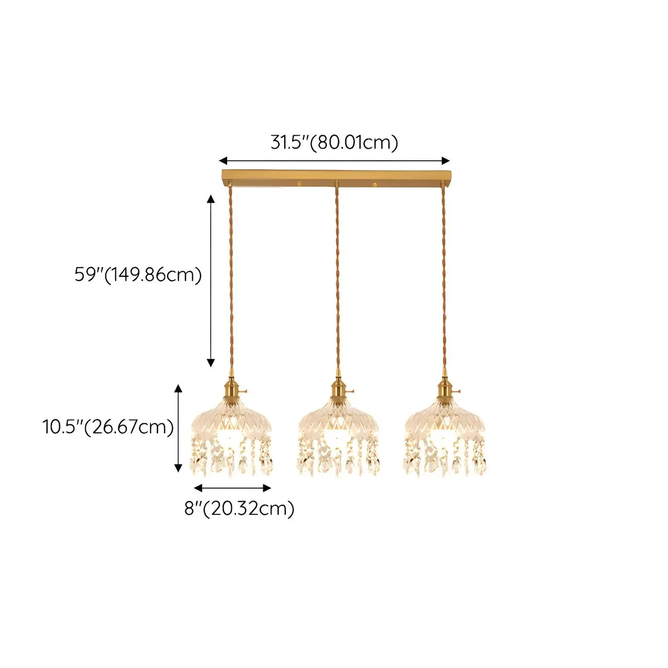 Luminaires suspendus élégants en cristal doré pour îlot