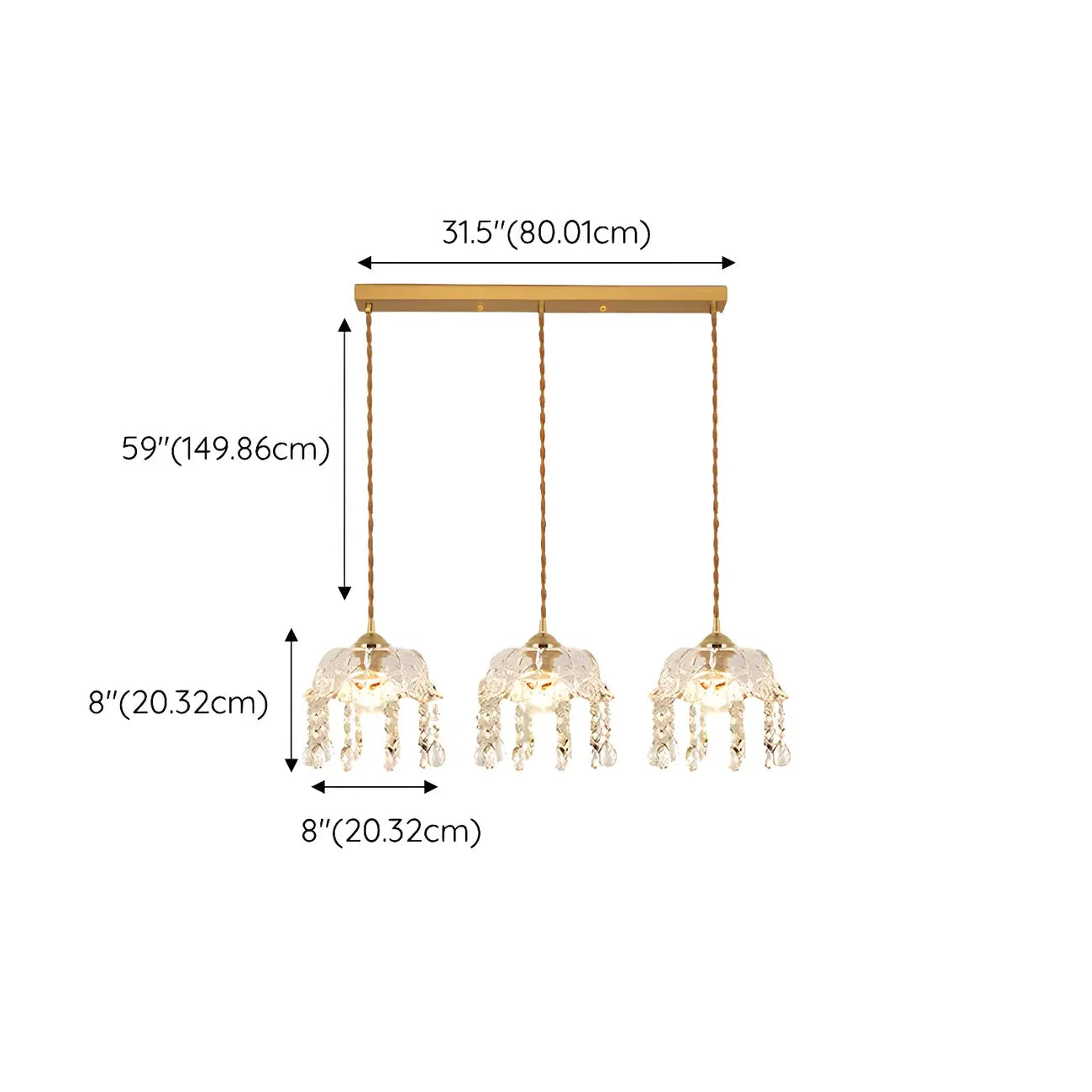 Luminaires suspendus élégants en cristal doré pour îlot