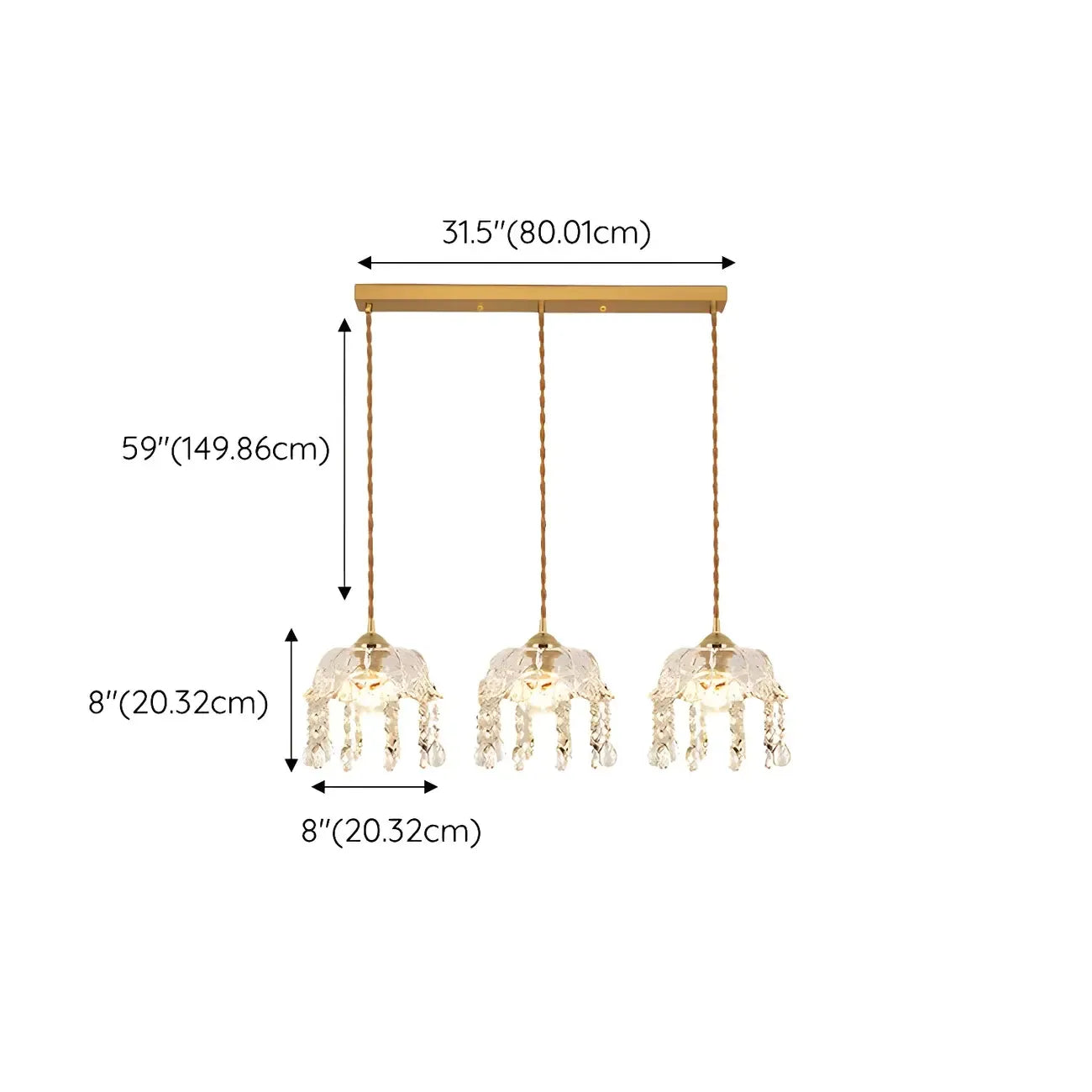 Luminaires suspendus élégants en cristal doré pour îlot