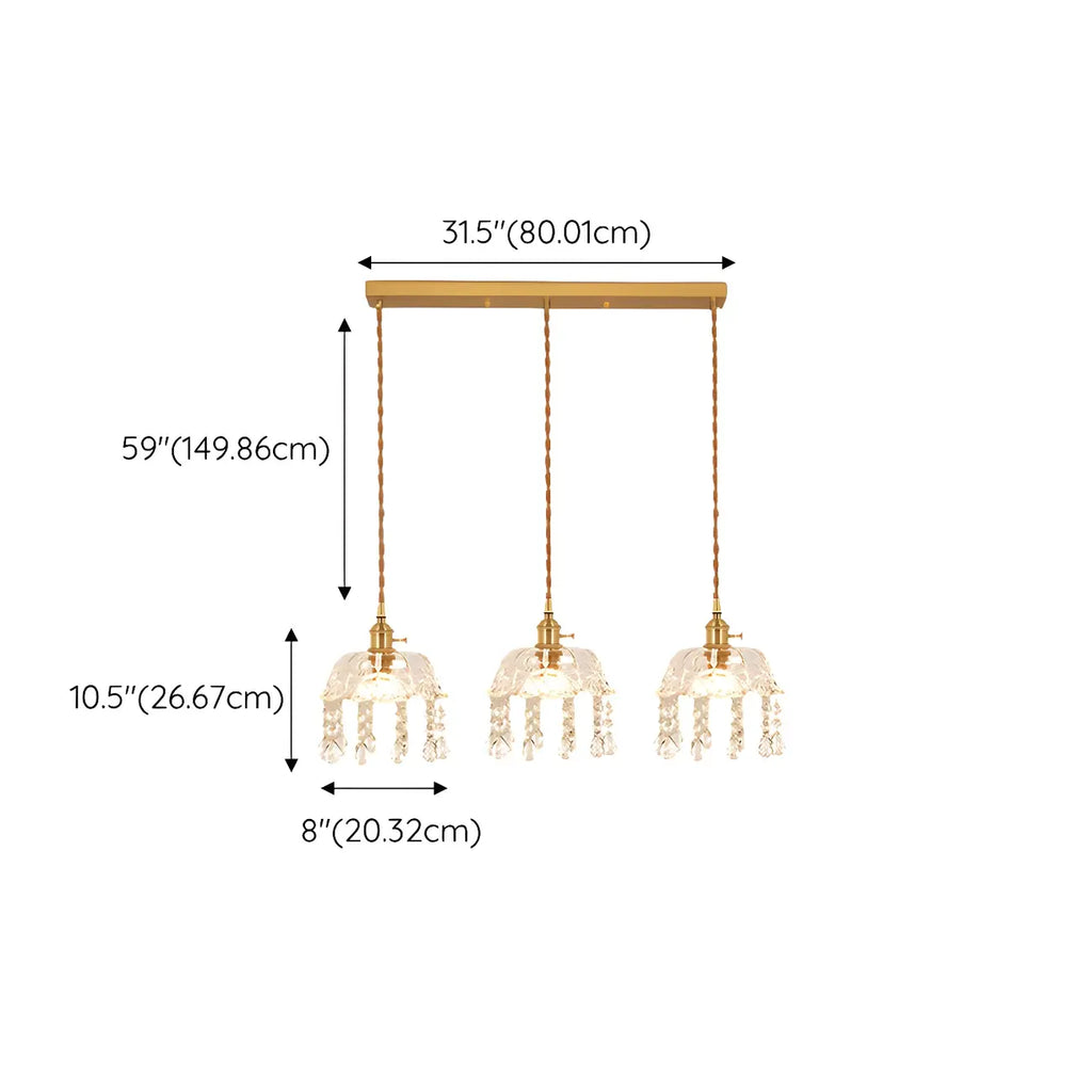 Luminaires suspendus élégants en cristal doré pour îlot