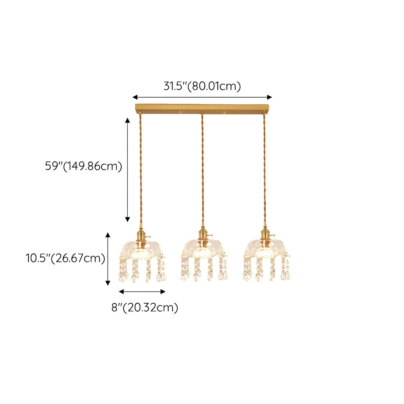 Luminaires suspendus élégants en cristal doré pour îlot