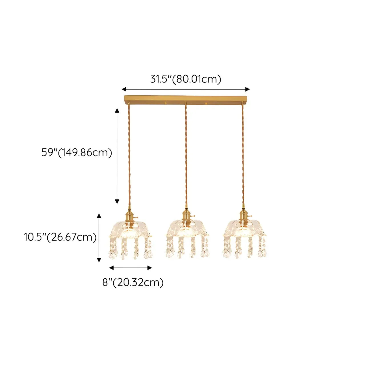 Luminaires suspendus élégants en cristal doré pour îlot