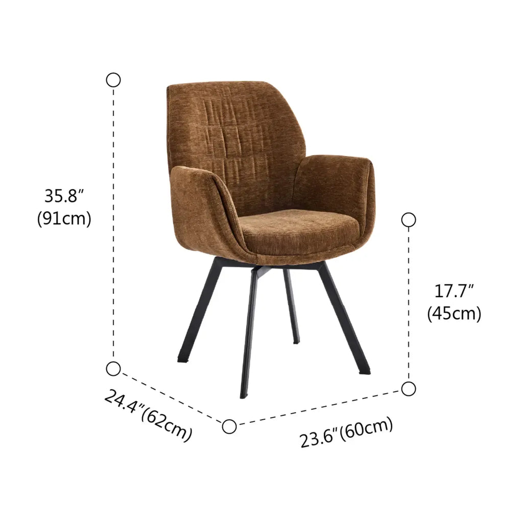 Chaises de salle à manger en chenille marron à dossier incurvé
