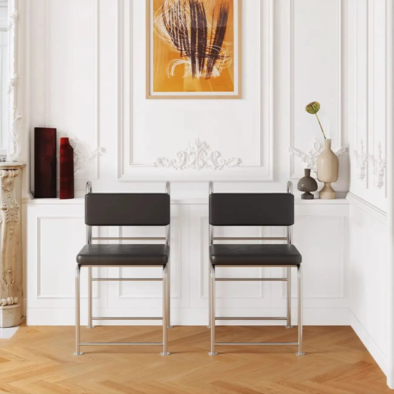 Chaises de salle à manger contemporaines à dossier bas en similicuir et métal
