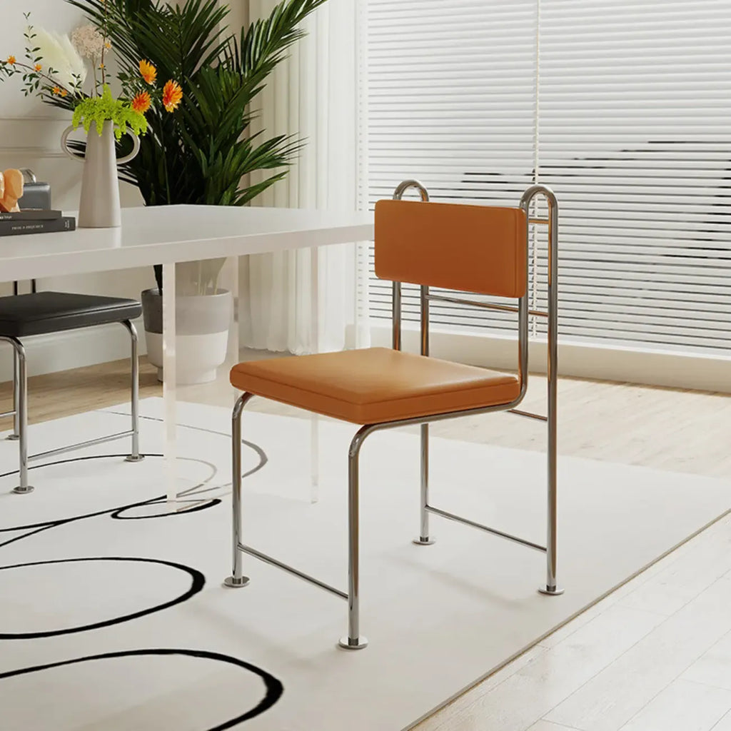 Chaises de salle à manger contemporaines à dossier bas en similicuir et métal