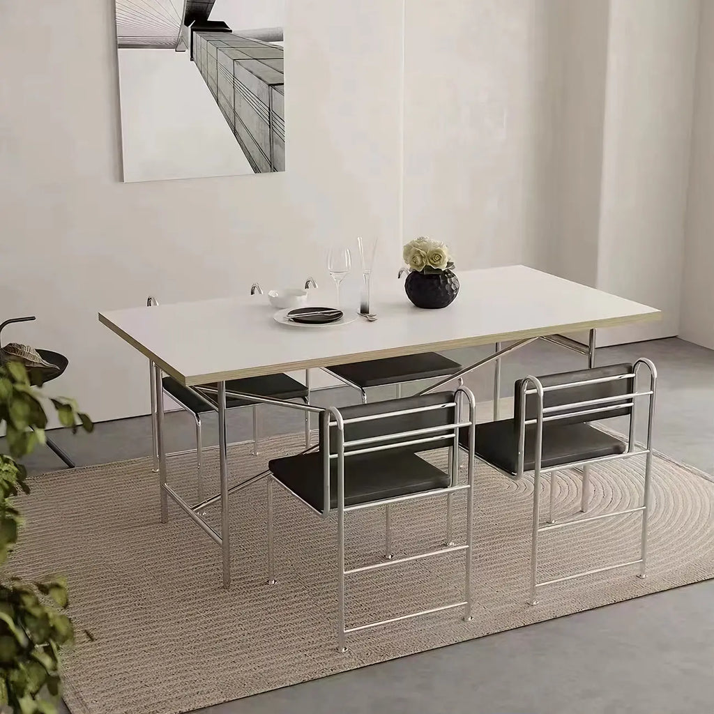 Chaises de salle à manger contemporaines à dossier bas en similicuir et métal